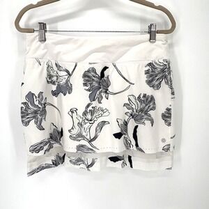 Athleta Skort Womens Medium White Black Floral Print Athletic Activewear Layered